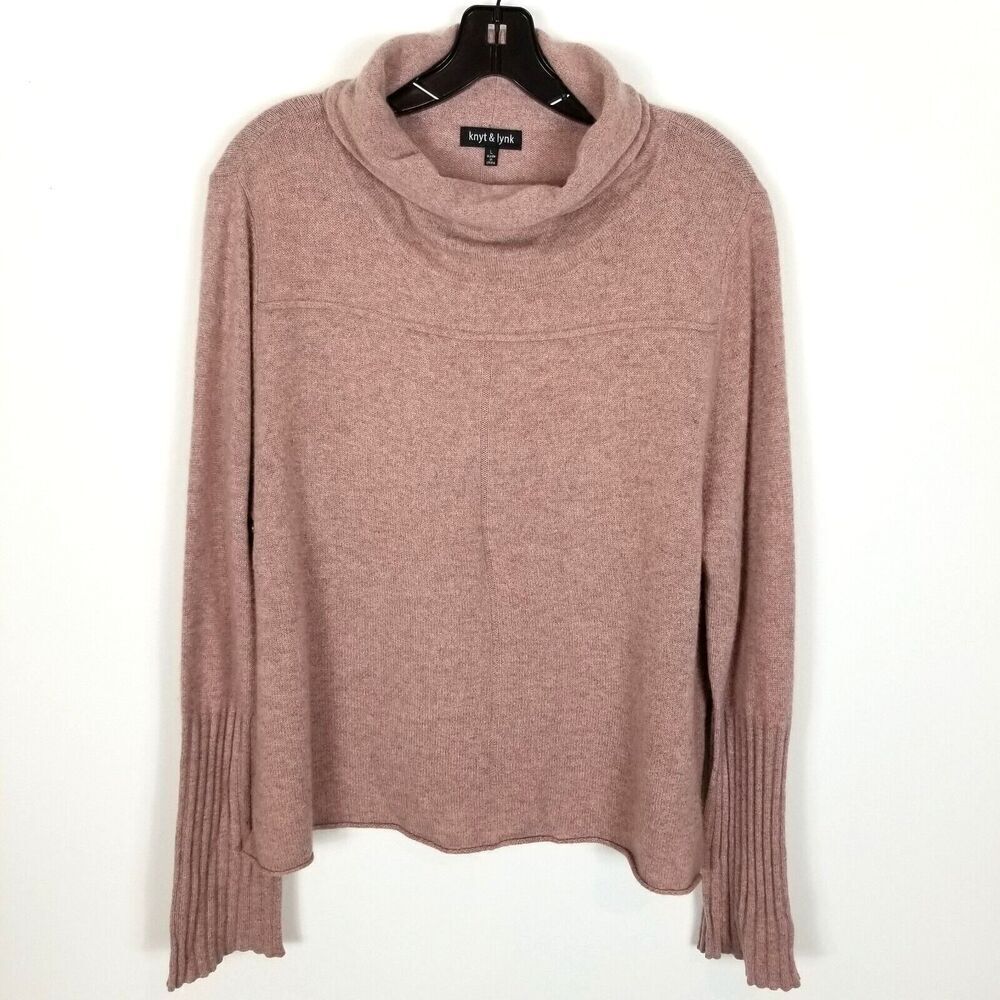 knytâ & lynk Women 100% Cashmere Pullover Sweater Size L Blush Cozy Cowl Neck